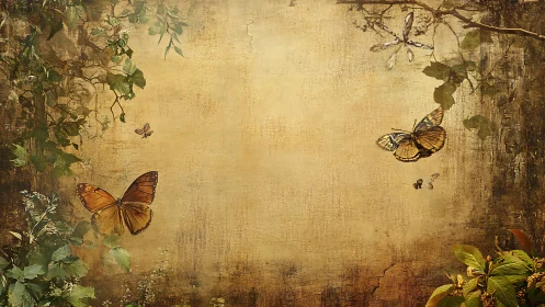 Butterflies write silent summer stories on crumbling gold