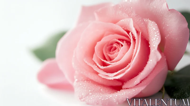 Pink Rose with Dew Droplet Crystalline Surface Texture Close-up Photography