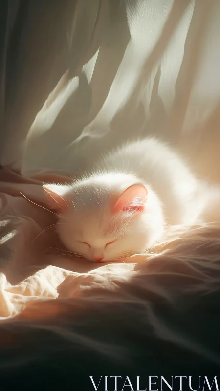White Feline Dreams in Golden Sunlight Streams