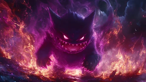 Spectral monster charging through violet plasma firestorm