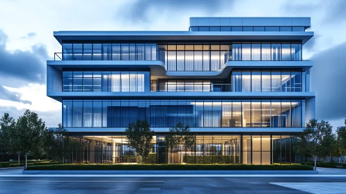 Glass-wrapped city lantern calmly floats above twilight street