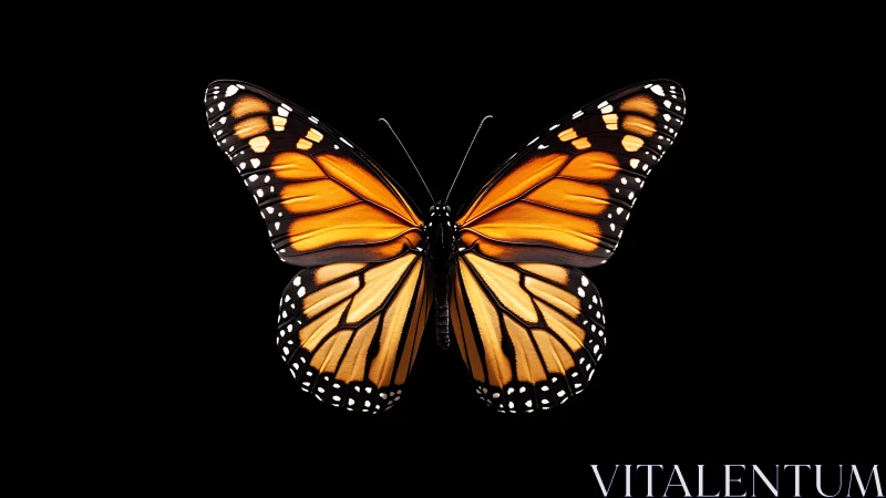 Monarch butterfly wingspan in sharp studio isolation.