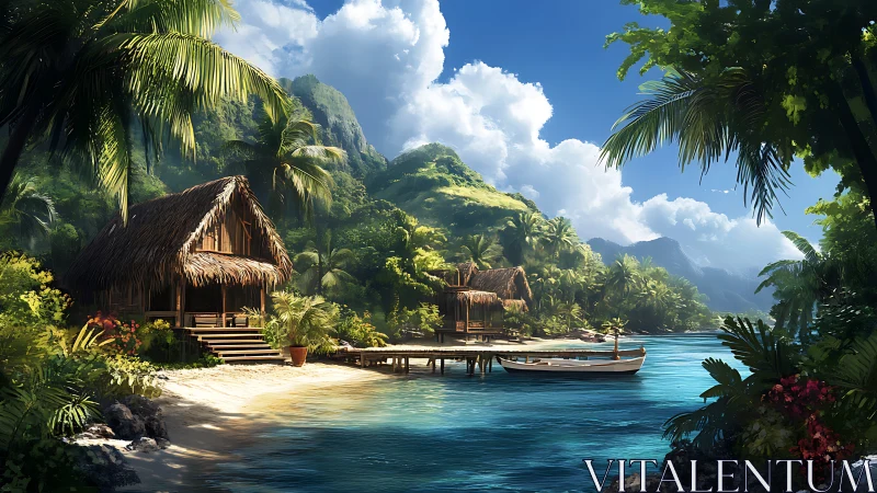 Tropical Island Village Lagoon Landscape.