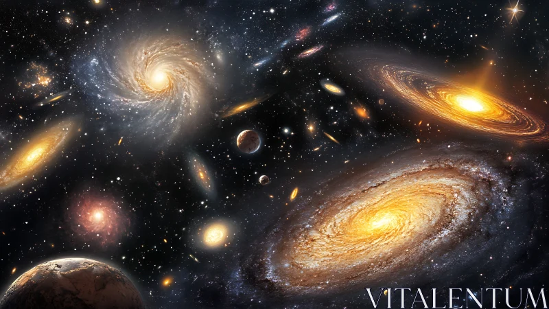 Spiral galaxies glow across dense star‑filled cosmic void