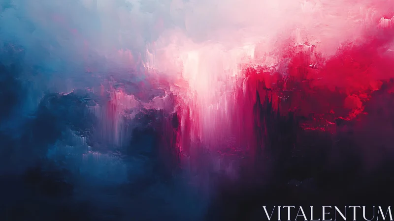 Vivid Abstract Landscape with Dramatic Red and Blue Brushstrokes.