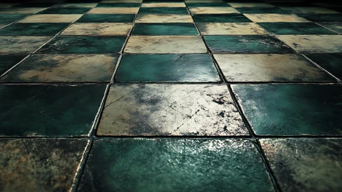 Weathered teal tiles glowing with quiet, nostalgic charm.