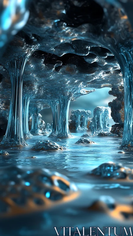 Crystal tide caverns melt into a luminous liquid forest.