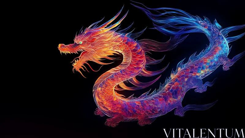 Neon-scaled dragon coils through darkness and sings in light