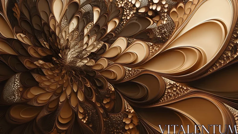 Parametric fractal petals form layered metallic vortex in warm browns
