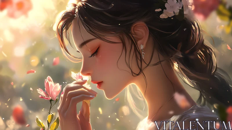 Soft petals teach a quiet girl the grammar of sunlight