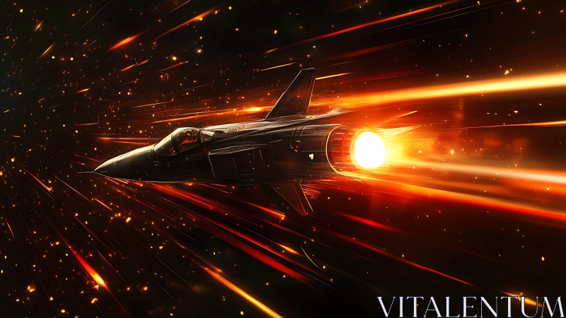 Hypersonic jet rips through incandescent warp-speed streaks.