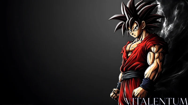 Determined anime warrior stands against dark gradient void