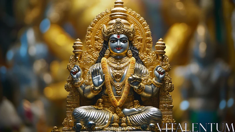 Golden Hindu deity sculpture with intricate divine ornamentation.