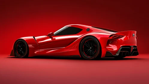 Red performance coupe rendered with dynamic studio lighting.