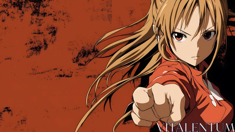 Determined anime heroine punches forward with fierce resolve