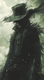 Shadowy gunslinger dissolves into swirling dark smoke