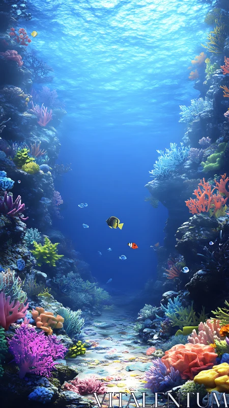 Colorful coral reef lane with friendly tropical fish life.
