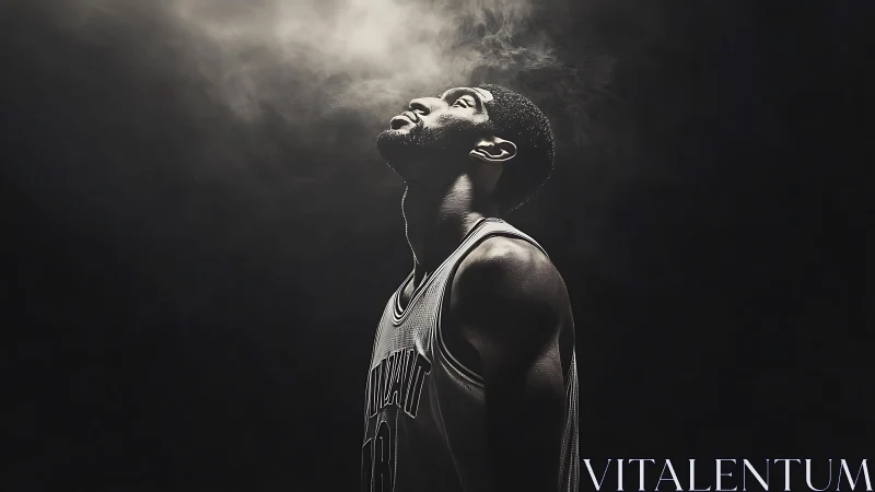Basketball player gazes upward under dramatic spotlight glow