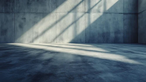 Empty concrete room with angled sunlight across floor.