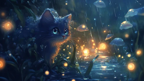 Felid Subject in Bioluminescent Aquatic Environment.