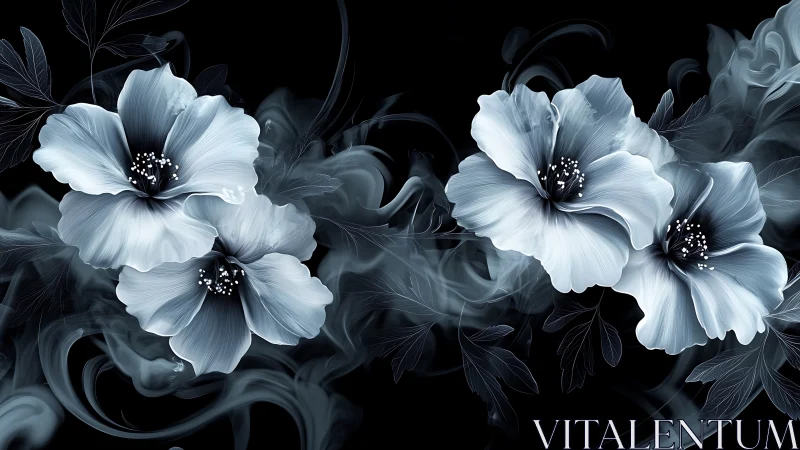 Ethereal White Blooms Dance Against Midnight Darkness.