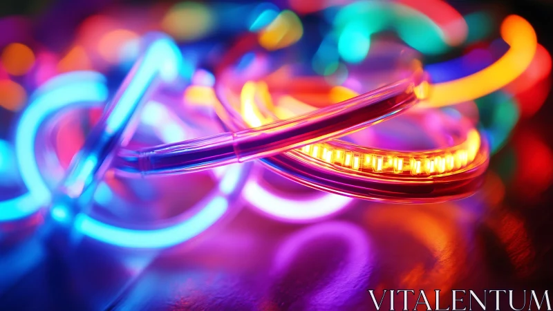 Neon loops of color spilling across a glowing night table.