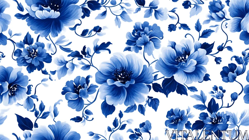 Blue Floral Pattern with White Background.