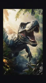 Jungle titan roars through misty dawn in primal pursuit.