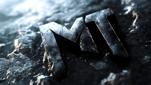 Metallic MT Letters on Frosted Surface in Dramatic 3D Style.