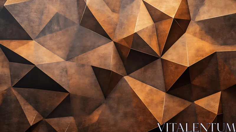 Faceted bronze polyhedral wall renders layered geometric relief