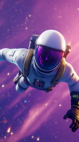 Vector-thrust astronaut drifting through nebular starfield.