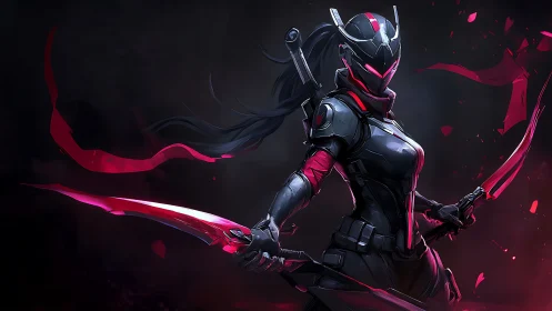 Neon nightblade heroine in sleek sci fi combat armor.