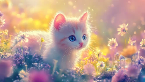 Ethereal Feline Subject with Chromatic Light Diffusion and Botanical Integration.