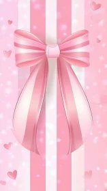Pink Ribbon Bow with Striped Background and Heart Accents.
