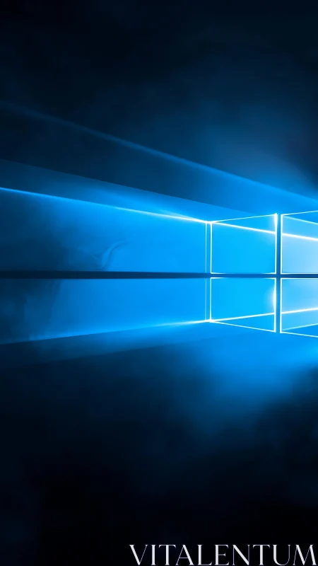 Glowing blue window beams opening a calm digital horizon.