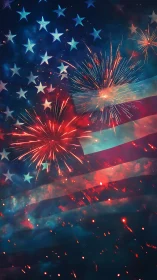 Star-Spangled Firework Storm Over Painted Night Sky.