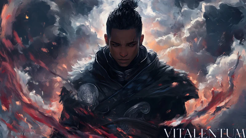 Stormbound mage commands swirling fire and cloud veil.