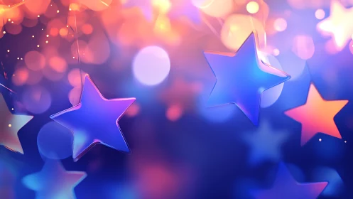 Translucent star ornaments against defocused colored lights.
