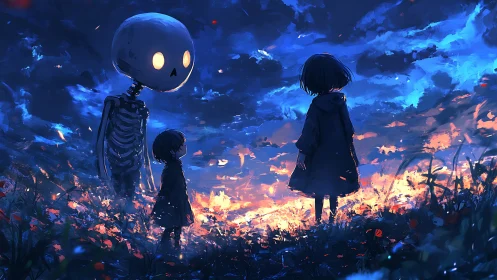 Midnight meeting unites two children and a gentle skeleton