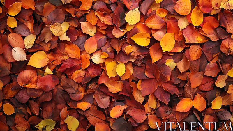 Autumn leaves form rich overlapping pattern in warm hues.