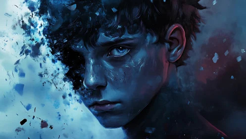 Shattered Starlight Boy in Electric Blue Fragments Portrait.