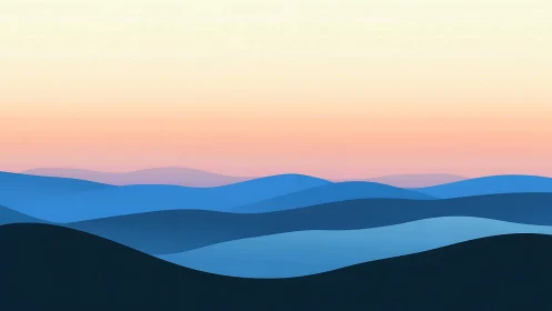 Layered blue hill silhouettes recede beneath a pastel gradient sky
