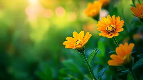 Sunlit marigold blossoms share a gentle morning welcome
