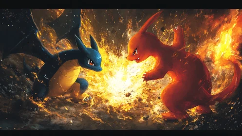 Epic Fire-Type Battle Between Charizard and Blastoise.