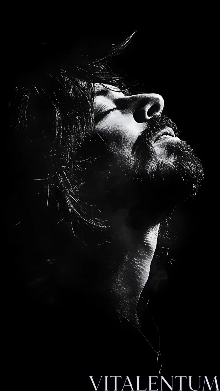 Side-lit male portrait in stark black and white profile.