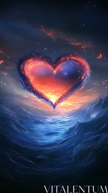 Heart shape constructed from luminous particles with radiant heat gradient overlay.