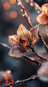 Crystal rose sculpture glows with warm bokeh highlights