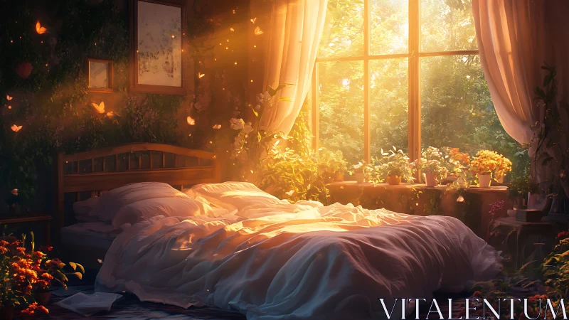 Sunlit garden bedroom where morning butterflies awaken dreams.