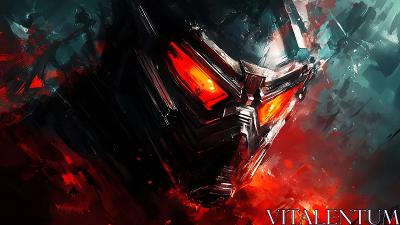 Fierce cyber mask blazing through stormy electric color.