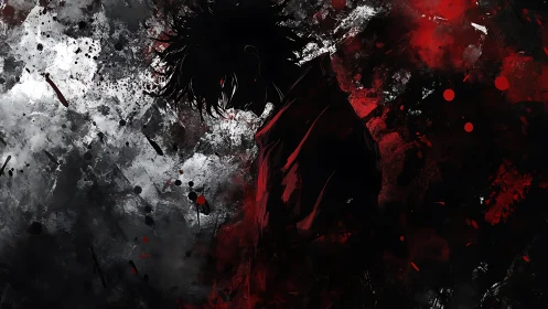 Silhouetted anime figure emerges from chaotic red-black void